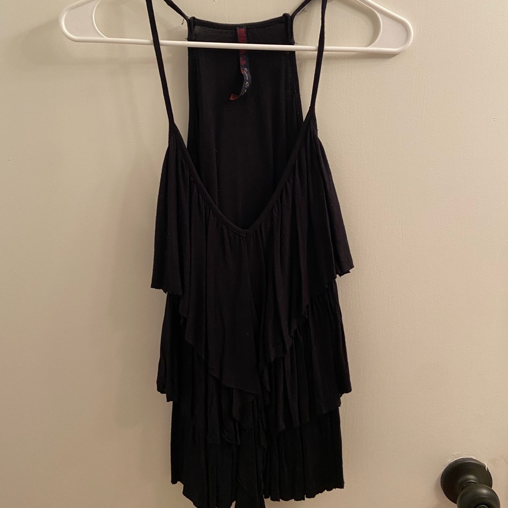 Black tank top with front detail.